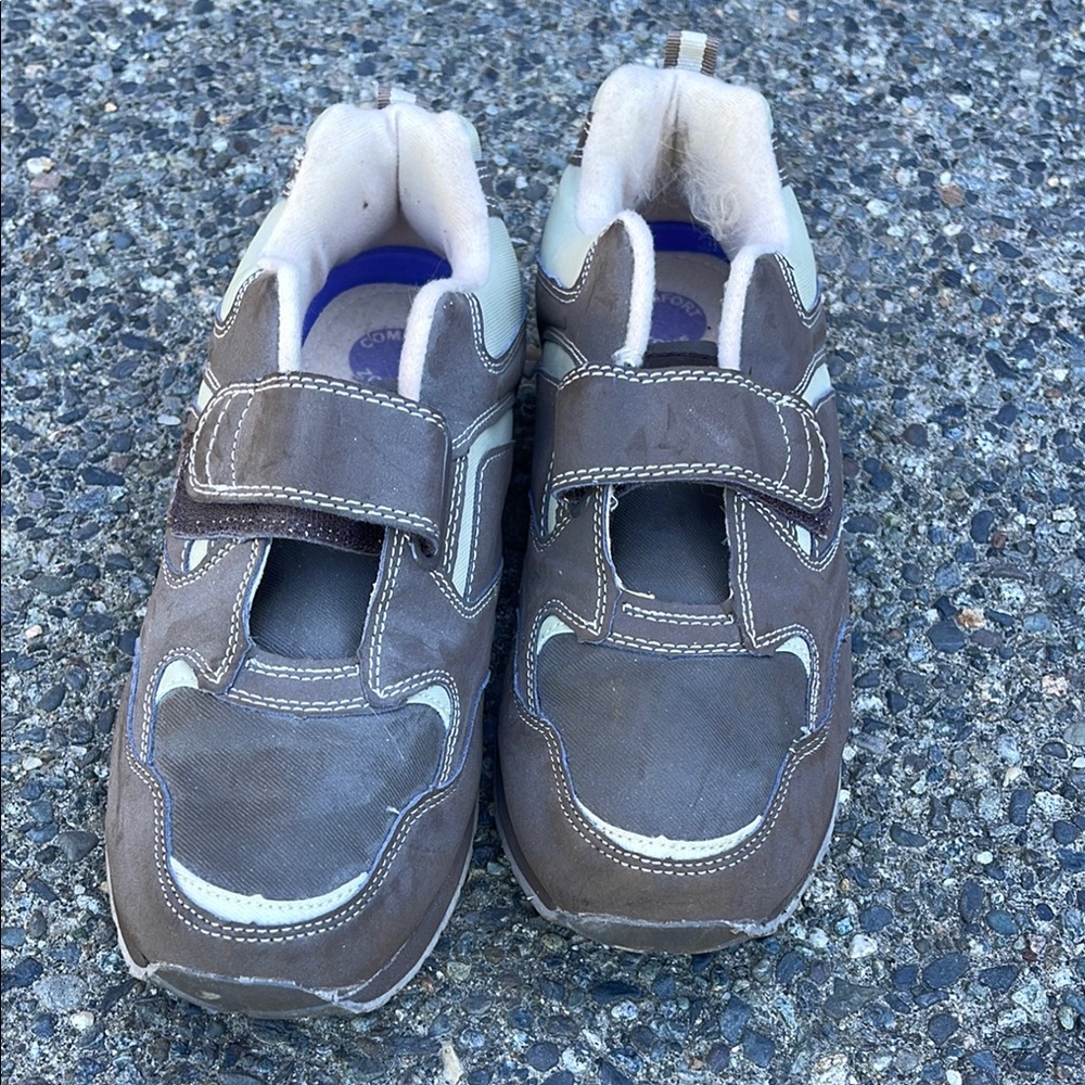 Omega Brown and White Velcro Strap Sneakers